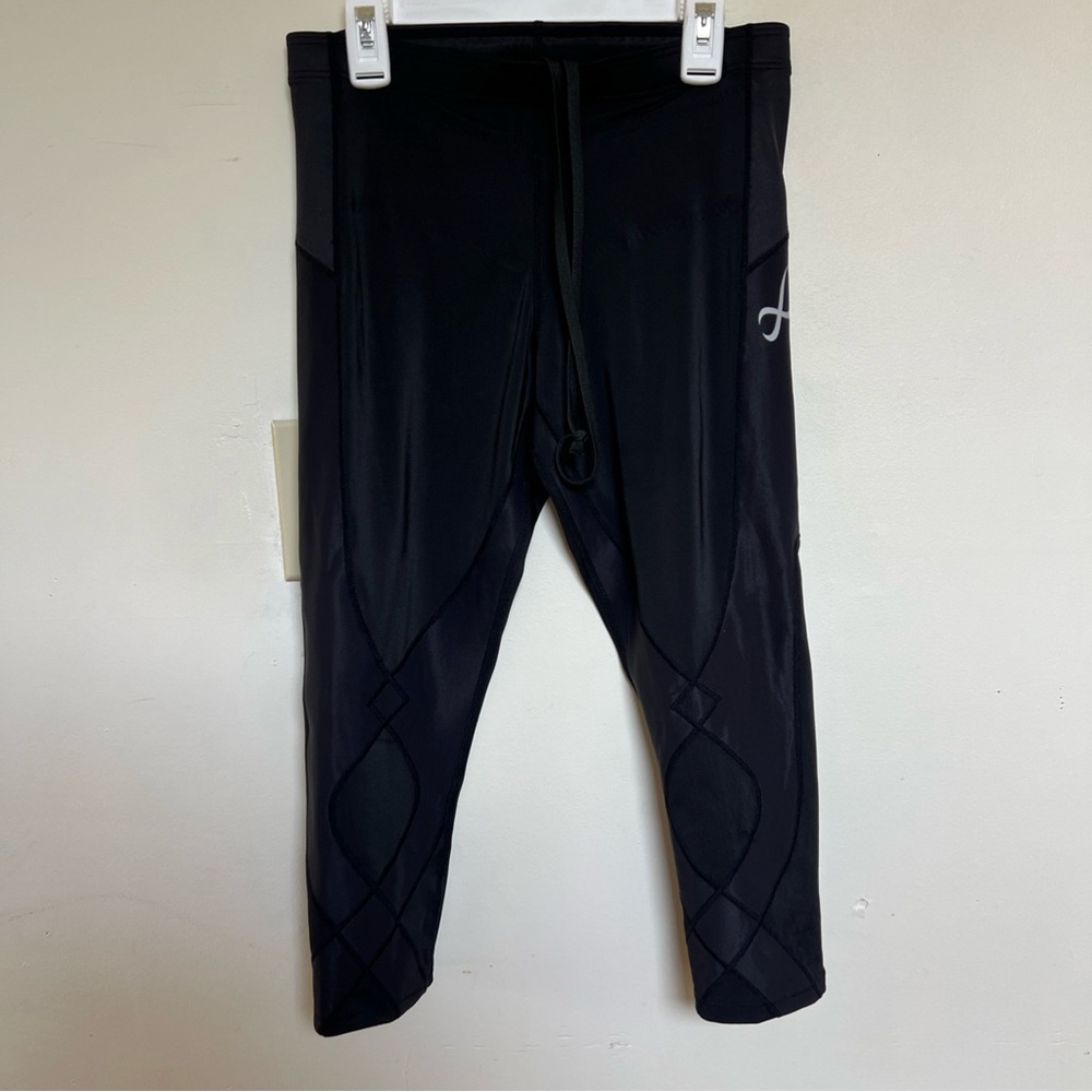 CW-X Black Athletic Compression Tights with Side Logo anti fatigue
